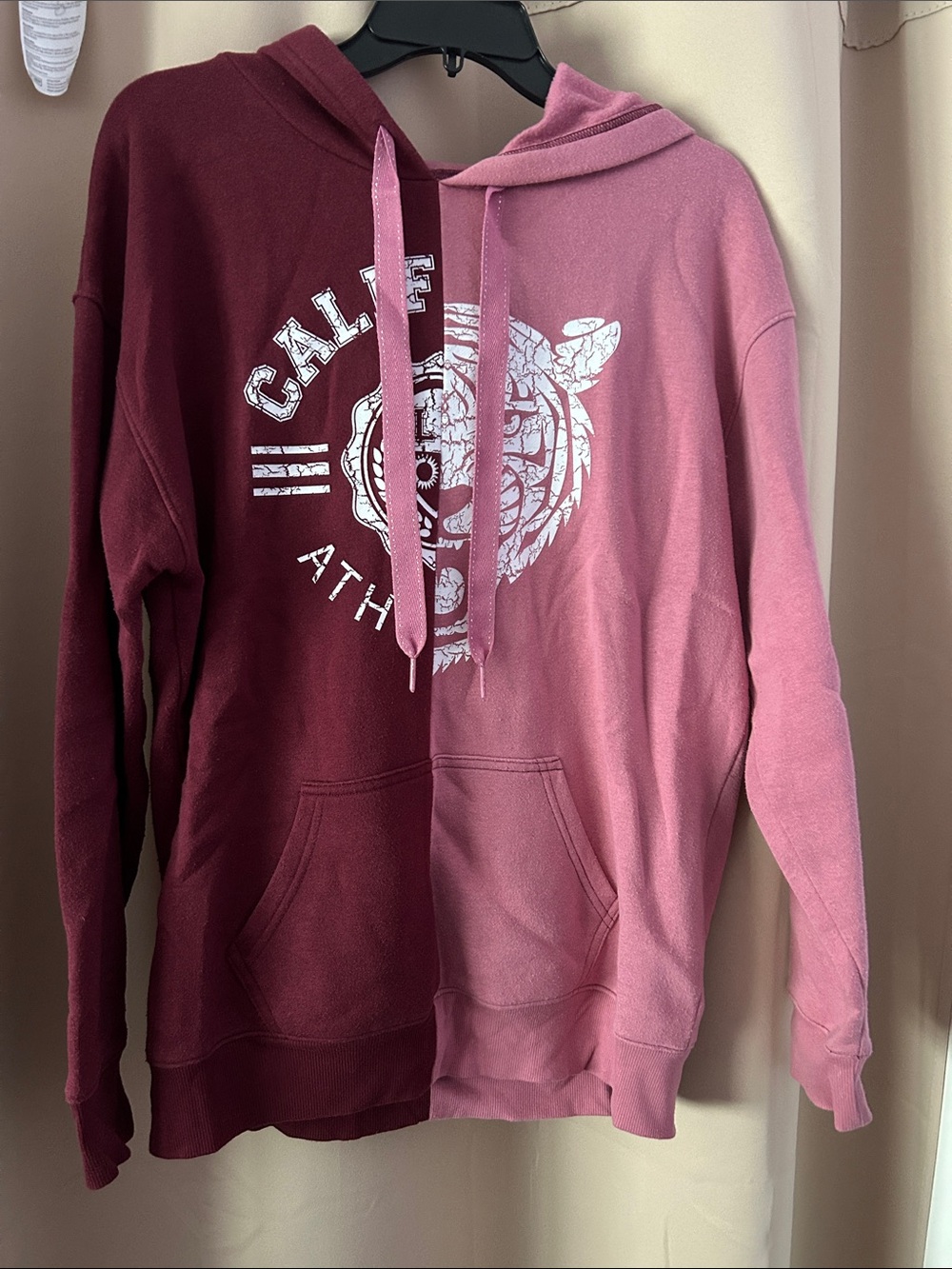 flirtitude Two-Tone Maroon and Pink Crewneck Hoodie